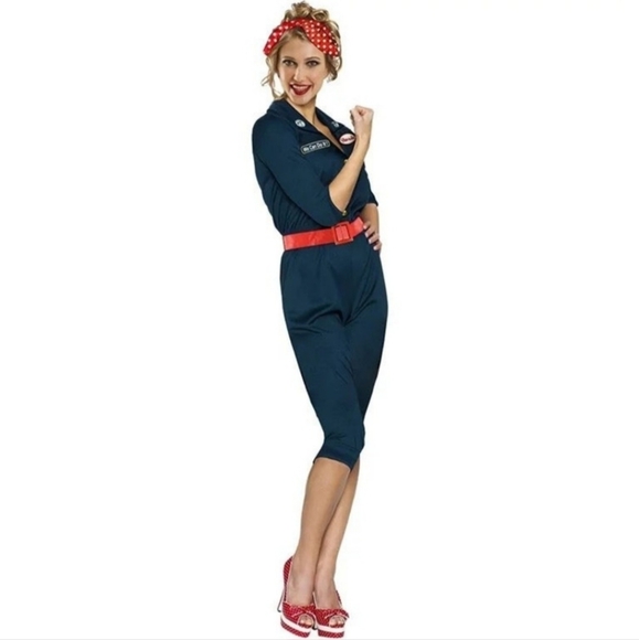 Rosie The Riveter Halloween Costume Cosplay Jumpsuit Women's Large L 12-14 EUC - Picture 1 of 7